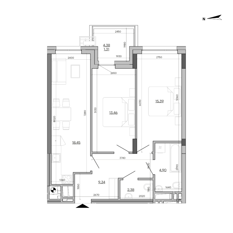 2-кімнатна